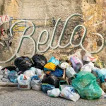 green and white plastic bags